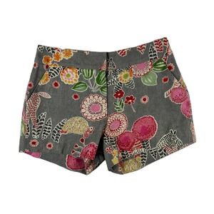 Michelle Farmer Floral Print Shorts Size 2 Gray Colorful USA Made Cotton